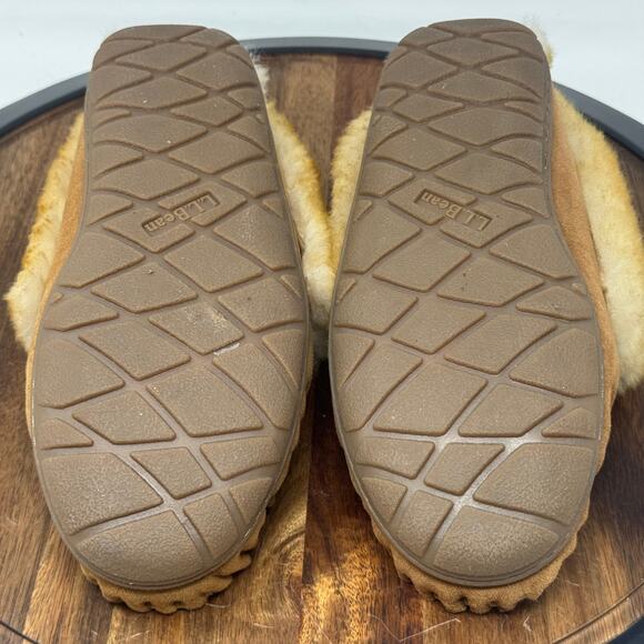 LL Bean Wicked Good Slippers Moccasins Tan Suede Cozy Warm Shearling Women's 7M - Picture 8 of 11